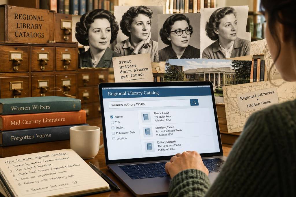 Which regional library catalogues uncover forgotten mid-century women writers and how to mine them